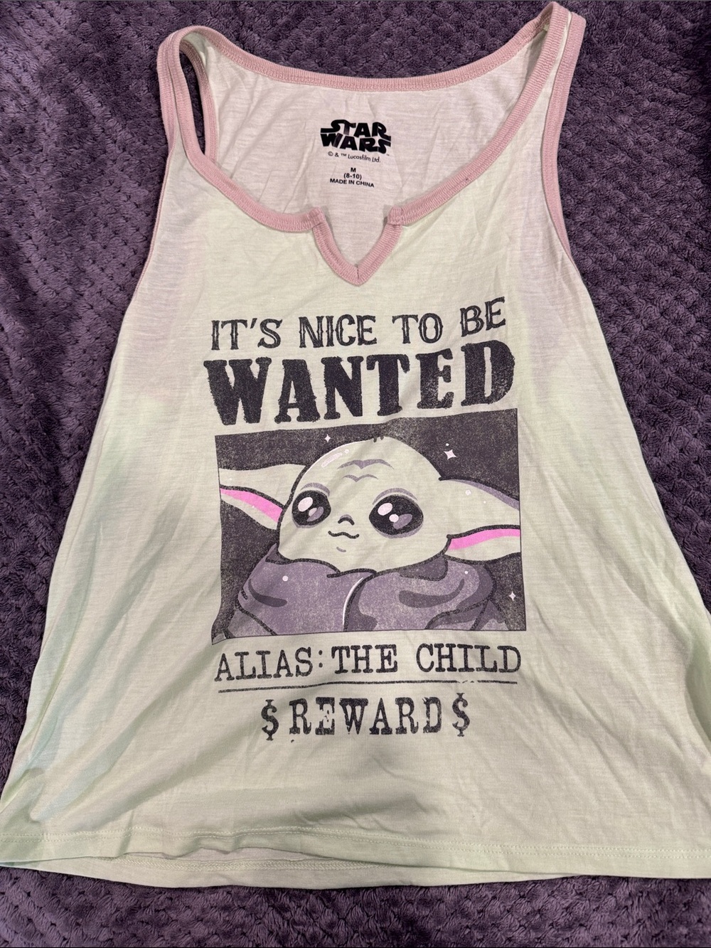 Star Wars Light Green Tank Pajama Top with Pink Trim - The Child Graphic